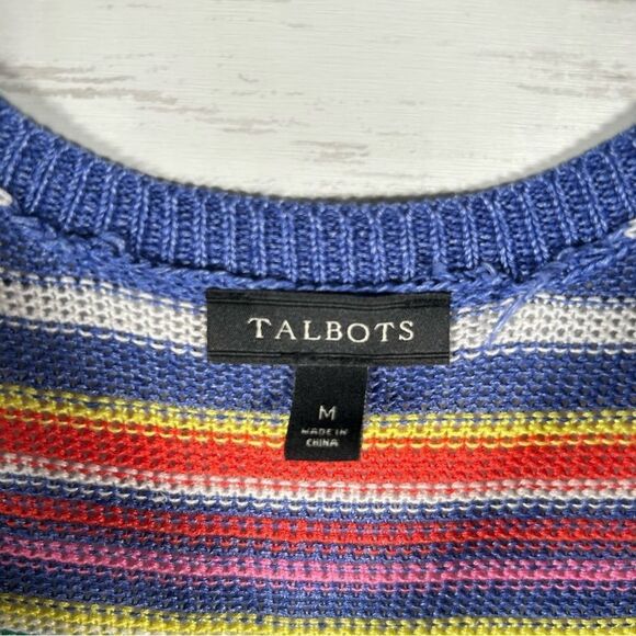Talbots Linen Summer Sweater Multi Stripe Boat Neck Pullover Coastal Medium - Picture 5 of 8